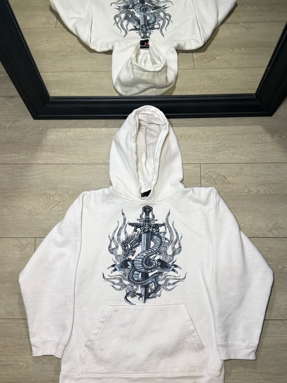 Y2K 2000s Top Heavy Flamed Dragon Sword Hoodie